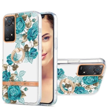 Противоударный чехол Ring IMD Flowers для Xiaomi Redmi Note 12 Pro 4G/11 Pro Global(4G/5G)/11E Pro- Blue Rose