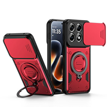 Чохол Ring Holder Lens Slide Cover з кільцем-тримачем і слайдером камери на Motorola Edge 70 Pro 5G — червоний