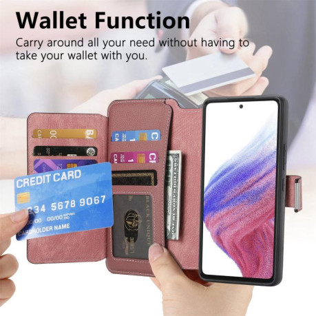 Чехол-книжка CaseNeo MagSafe RFID Anti-theft Zipper Wallet Retro Leather для Realme GT 7 Pro - розовый