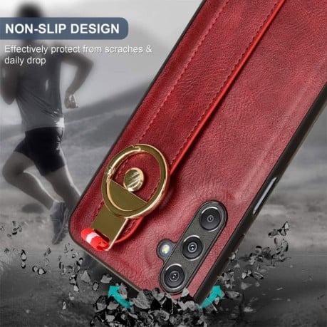 Противоударный чехол Wristband Leather Back для Samsung Galaxy M34 5G - красный