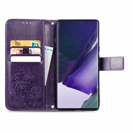 Чехол-книжка Four-leaf Clasp Embossed на Samsung Galaxy S22 Ultra - фиолетовый