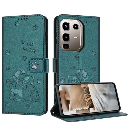 Чохол-книжка Embossed Kitten Phone Leather для Infinix Note 50 4G / 50 Pro 4G - зелений