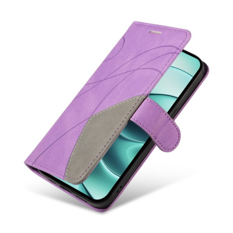 Чохол-книжка Dual-color Splicing Flip Leather для Xiaomi Redmi Note 14 5G/Poco M7 Pro 5G - фіолетовий