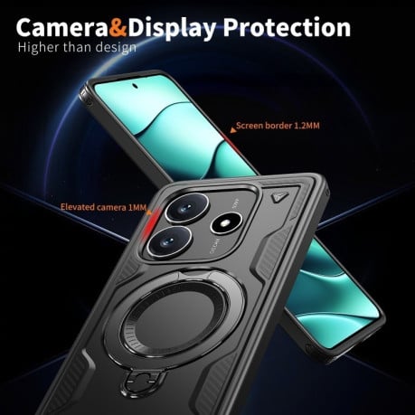 Противоударный чехол MagSafe Holder Armor PC Hybrid для Xiaomi Redmi Note 14 5G/Poco M7 Pro 5G - черный
