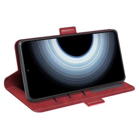 Чехол-книжка Dual-side Magnetic Buckle для Xiaomi 12T / 12T Pro / Redmi K50 Ultra - красный