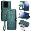Чехол-книжка Geometric Zipper Wallet Side Buckle Leather для Xiaomi 14 - зеленый