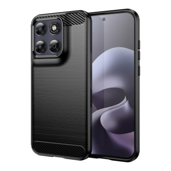 Чехол Brushed Texture Carbon Fiber на Motorola Moto G77 — чёрный