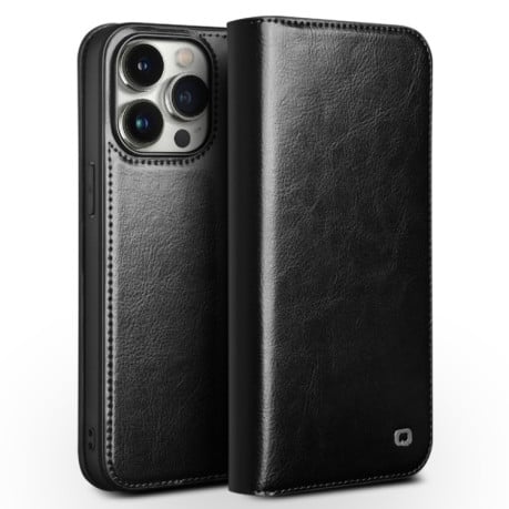 Чохол-книжка QIALINO Classic Genuine Leather для iPhone 15 Pro - чорний