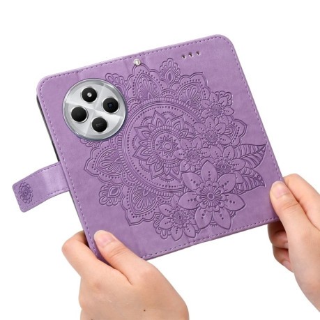 Чехол-книжка 7-petal Flowers Embossing для Xiaomi Redmi 14C 4G/Poco C75/Redmi A4 5G - фиолетовый