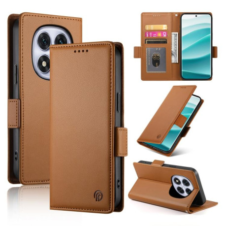 Чехол-книжка Side Buckle Magnetic Frosted Leather для Xiaomi Redmi Note 14 Pro 4G - коричневый