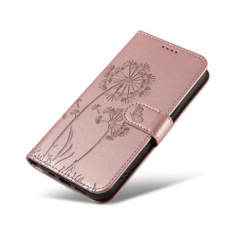 Чохол-книжка з тисненням Dandelion та магнітним хлястиком на Samsung Galaxy S25 FE 5G - рожеве золото