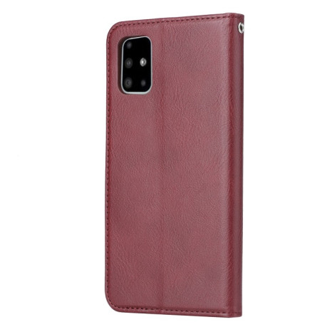 Чохол-книжка Knead Skin Texture на Samsung Galaxy A51 -винно-червоний