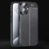 Противоударный чехол Litchi Texture на iPhone 16 - черный