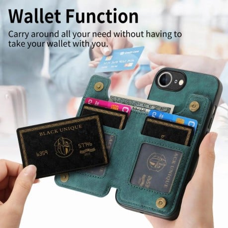 Протиударний чохол Retro Painted Zipper Wallet для iPhone 16e - зелений