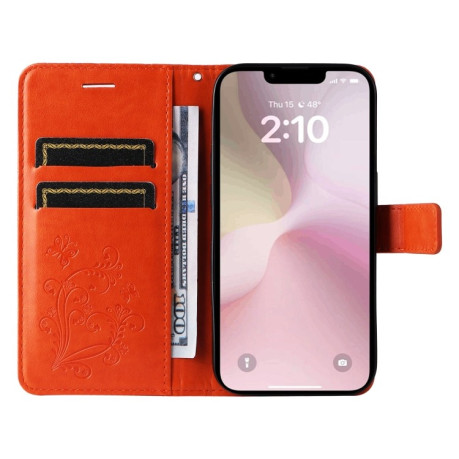 Чехол-книжка Embossed Butterfly для iPhone 16e - оранжевый