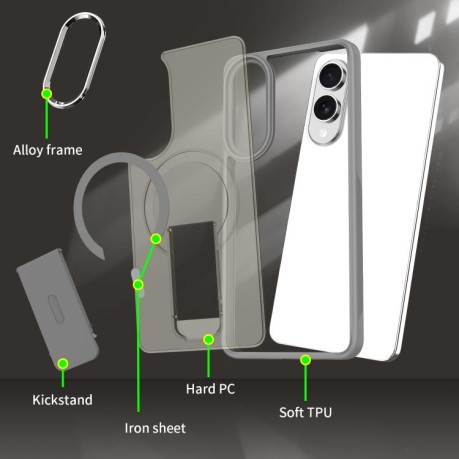 Противоударный чехол Acrylic Hybrid TPU MagSafe Holder для Samsung Galaxy S25 Edge 5G - серый