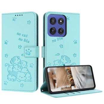 Чехол-книжка Embossed Kitten Phone Leather для Motorola Edge 60 Fusion - зеленый
