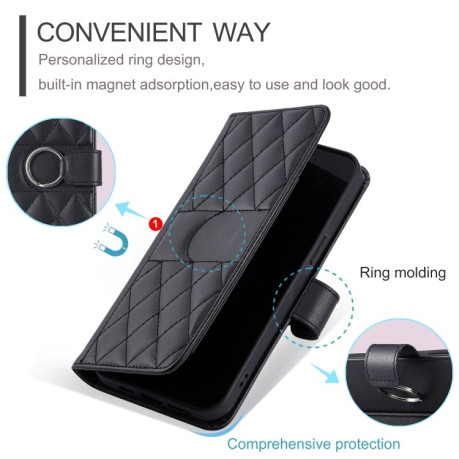 Чехол-книжка Ring Buckle Rhombic Leather для Google Pixel 8a - черный