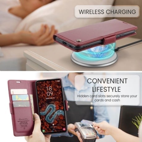 Чехол-книжка CaseMe 023 Butterfly Buckle Litchi Texture RFID Anti-theft Leather для Samsung Galaxy S24 FE 5G - красный