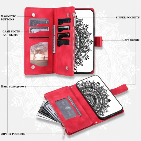 Чехол-книжка Multi-Card Totem Zipper Leather  для Xiaomi 14T - красный