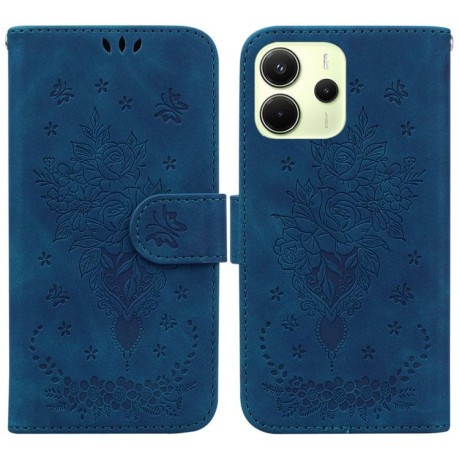 Чехол-книжка Butterfly Rose Embossed для Xiaomi Redmi Note 14 4G 164.48mm - синий