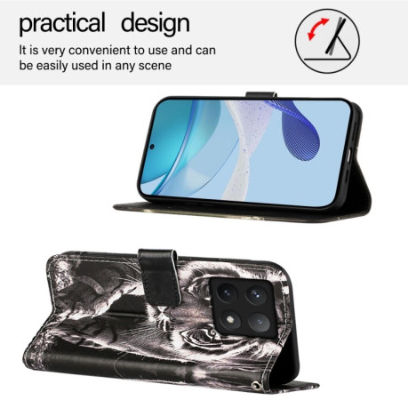 Чехол-книжка Colored Drawing Pattern Plain Weave Leather для Xiaomi 14T Pro - Black And White Tiger