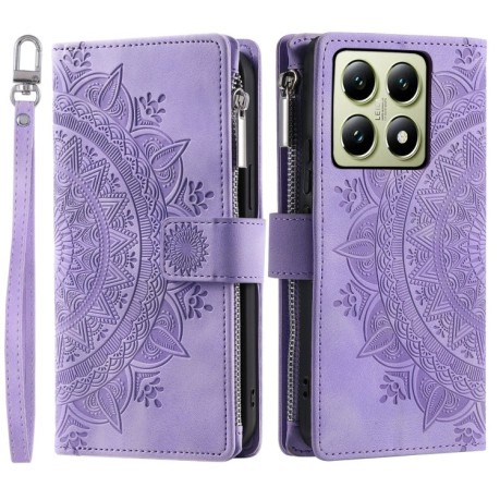 Чехол-книжка Multi-Card Totem Zipper Leather  для Xiaomi 14T - фиолетовый
