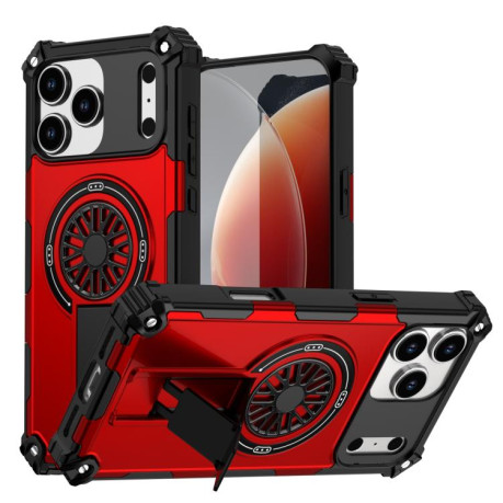 Противоударный чехол Shockproof Kickstand Metallic Shaft MagSafe на iPhone 17 Pro - красный