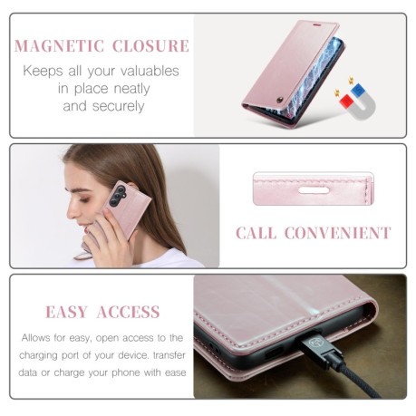 Кожаный чехол-книжка CaseMe 003 Series с магнитной крышкой на Samsung Galaxy S23 FE - розовый