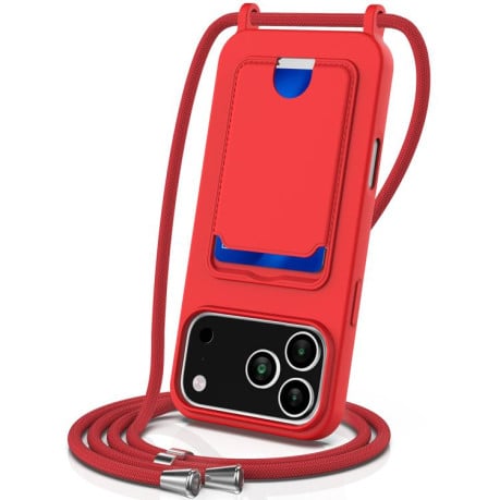Силиконовый чехол Integrated Card Bag Solid Color Liquid Silicone на iPhone 17 Pro Max - красный