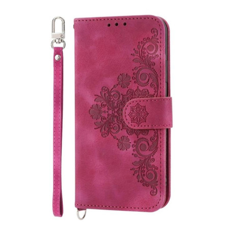 Чехол-книжка Skin-feel Flowers Embossed для Xiaomi Poco F7 - винно-красный