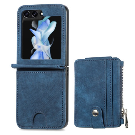 Противоударный чехол Skin-feel Zipper Wallet для Samsung Galaxy Flip 5 - синий
