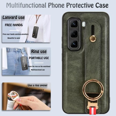 Чехол с фактурой Wristband и ремешком-подставкой на Infinix Hot 50 Pro+ 4G - зеленый