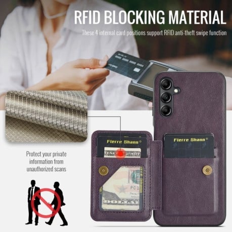 Кожаный чехол Fierre Shann Retro Oil Wax на Samsung Galaxy A55 5G - фиолетовый