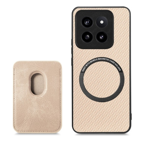 Чехол Carbon Fiber Leather Card Magnetic на Xiaomi 14 Pro - хаки