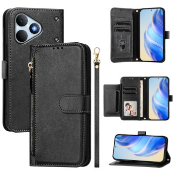 Чехол-книжка Multi-Card Slots Zipper Wallet на Realme Note 80 4G — чёрный