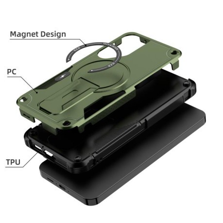 Противоударный чехол MagSafe Holder Armor PC Hybrid для Samsung Galaxy A16 4G / 5G - зеленый