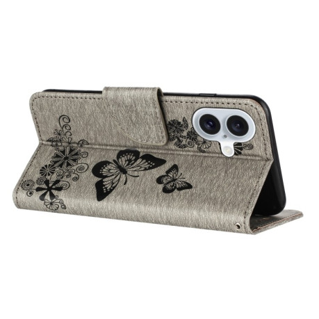 Чохол-книжка Embossed Butterfly для iPhone 16 Plus - сірий