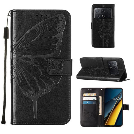 Чохол-книжка Embossed Butterfly для Xiaomi Poco X6 Pro - чорний