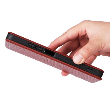 Чохол-книжка Carbon Fiber Texture на Xiaomi Redmi 14C 4G/Poco C75/Redmi A4 5G - коричневий
