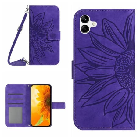 Чохол-книжка Skin Feel з малюнком соняшника на Samsung Galaxy A07 5G - фіолетовий