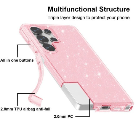 Противоударный чехол Terminator Style Glitter для Samsung Galaxy S25 Ultra 5G - розовый