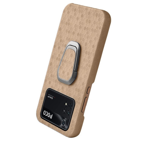 Противоударный чехол Honeycomb Ring Holder для Xiaomi Poco M4 Pro 5G - кофейный