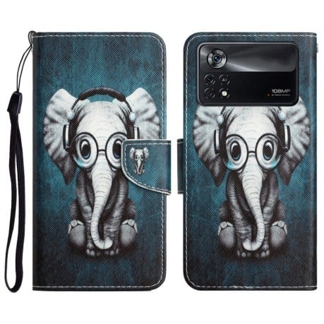 Чохол-книжка Colored Drawing Pattern для Xiaomi Poco X4 Pro 5G - Earphone Elephant