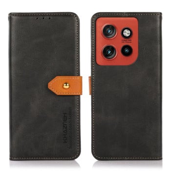 Чехол-книжка KHAZNEH Dual-color с фактурой Cowhide на Motorola Edge 60 Neo 5G — черный