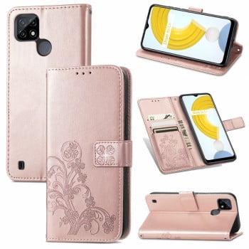 Чехол-книжка Four-leaf Clasp Embossed на Realme C21Y/C25Y - розовое золото
