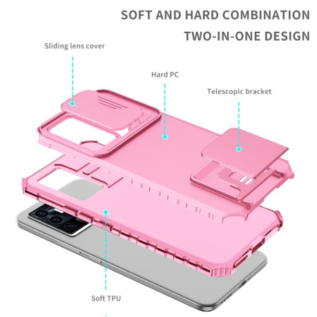 Противоударный чехол Stereoscopic Holder Sliding для Vivo V23e / S10e 5G - розовый