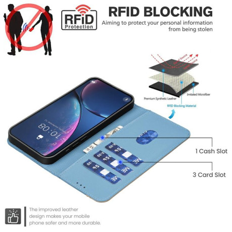 Чехол-книжка Splicing Color Hollow Flower Pattern RFID для Xiaomi Poco F7 5G - голубой
