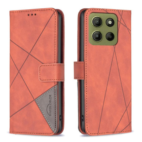 Чехол-книжка Rhombus Texture для Motorola Moto G15 - коричневый