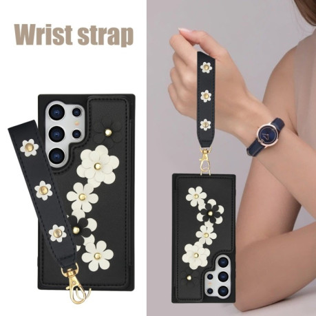 Чохол Crossbody Flower Pattern Leather  для Samsung Galaxy S25 Ultra 5G - чорний